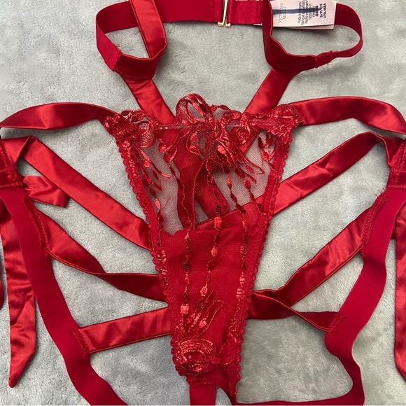 New! Victoria’s Secret Very Sexy Red Bow Embroidery Open-Back Teddy 4405 - Picture 8 of 9